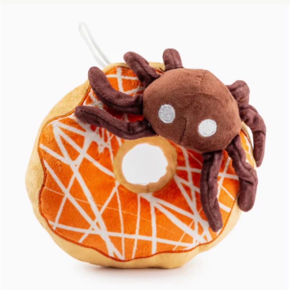 Orange Donut Plush with Spider Dog Toy